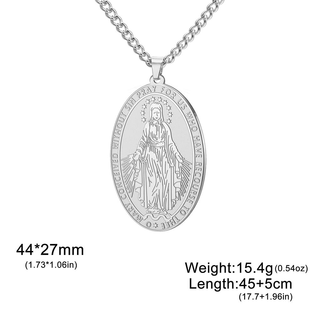Dawapara Religious Virgin Mary Double Sided Carved Necklace Catholic Mother of God Pendant Stainless Steel Jewelry