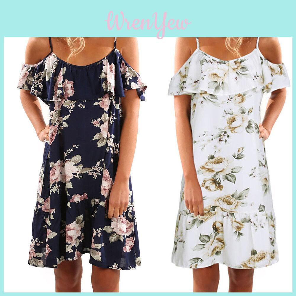 Usa Women Floral Off Shoulder Sling Dress For Effortless Casual Beach Style