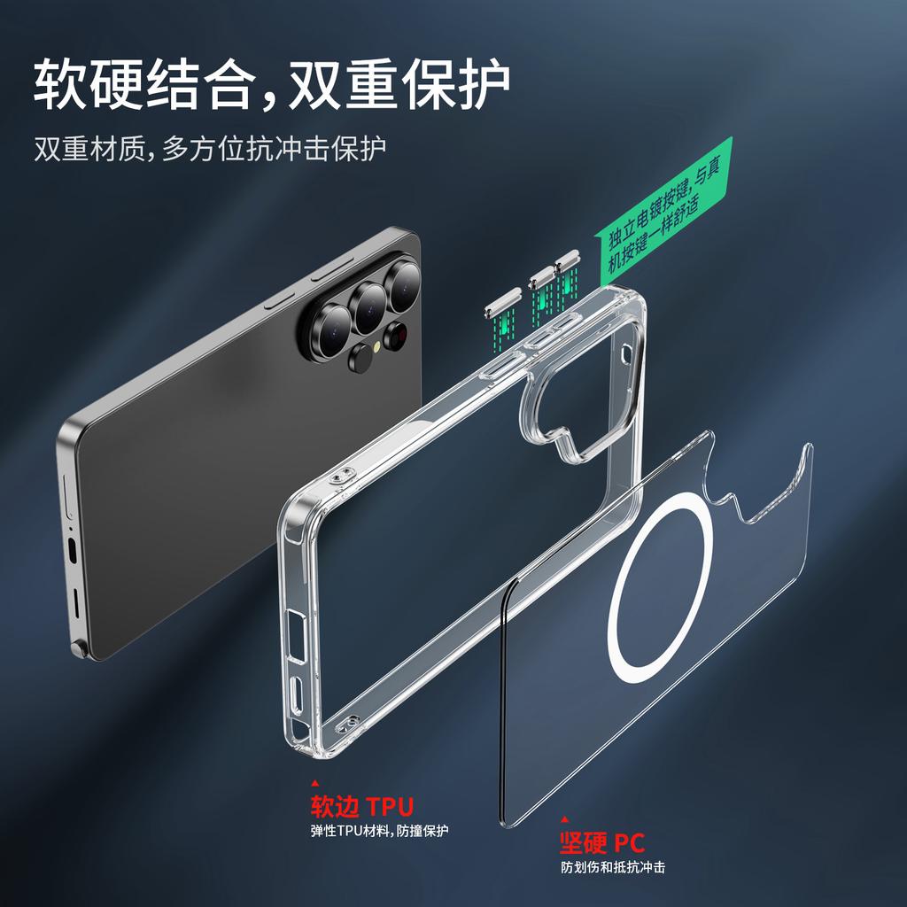 Applicable to Samsung S26Ultra crystal clear magnetic mobile phone case S26Plus transparent S26 anti-drop protective case