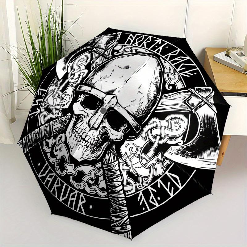 Viking Skull with Axes  Norse Warrior DesignUmbrella, Portable 3-Fold Compact Umbrella,Christmas Gift ES590