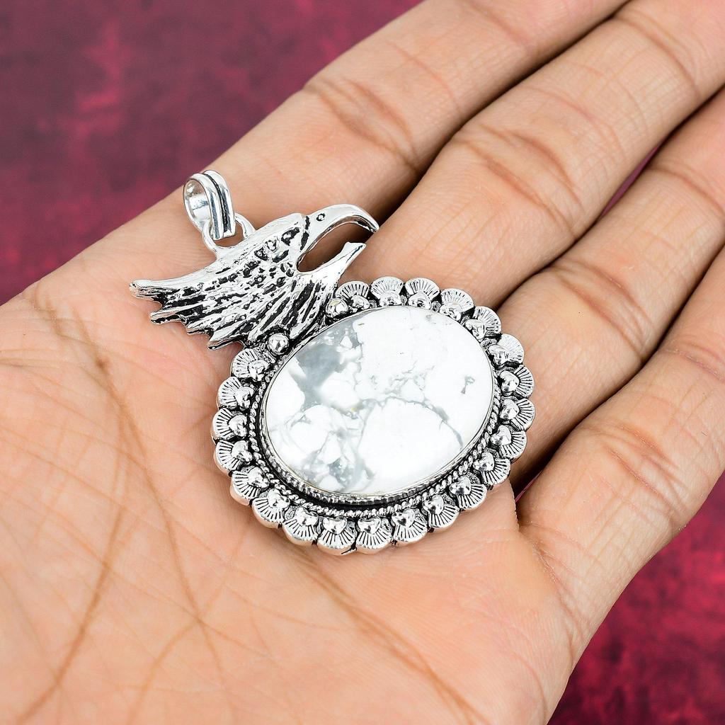Howlite Pendant, 925 Solid Sterling Silver Gemstone Jewelry, Handmade Pendant, For Thanksgiving
