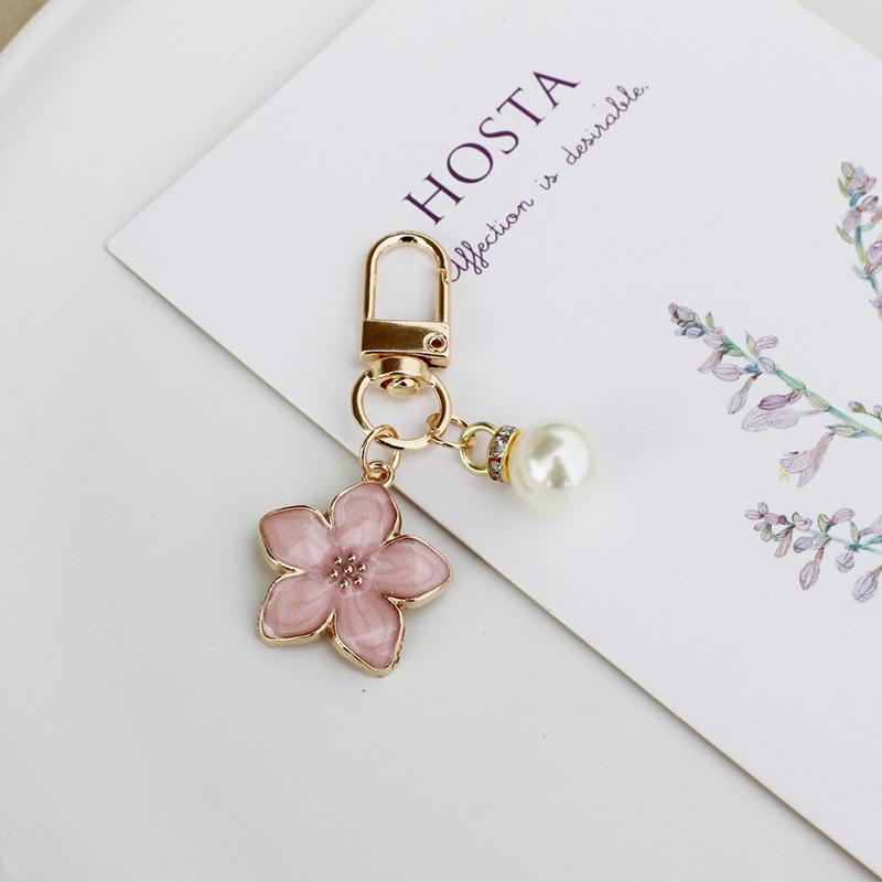 1PC With Pendant Car Key Key Ring Accessories Lovely Sakura Flower For Bag Pearl Charm Keychain