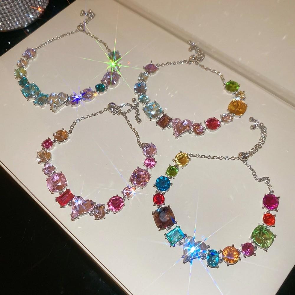 Square Round Colorful Rhinestone Bangle Jewelry Accessories Women's Hand Bracelet  Women Girl