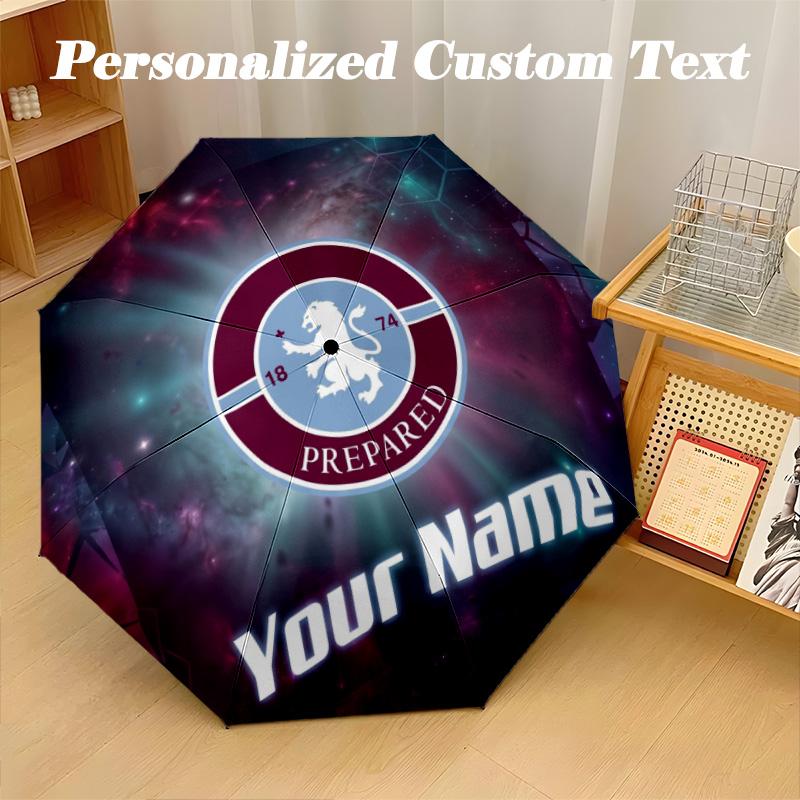 8 Rib Auto Folding Umbrella Aston Villa Print Custom Name Text Portable Rain Gear