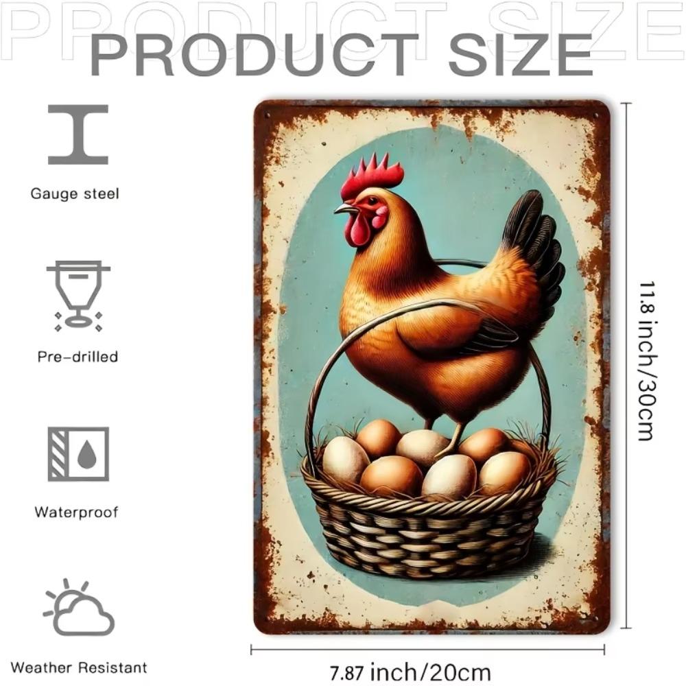 Vintage Farmhouse Chicken Egg Rustic Metal Tin Sign Wall Art Decor 8x12 Inch