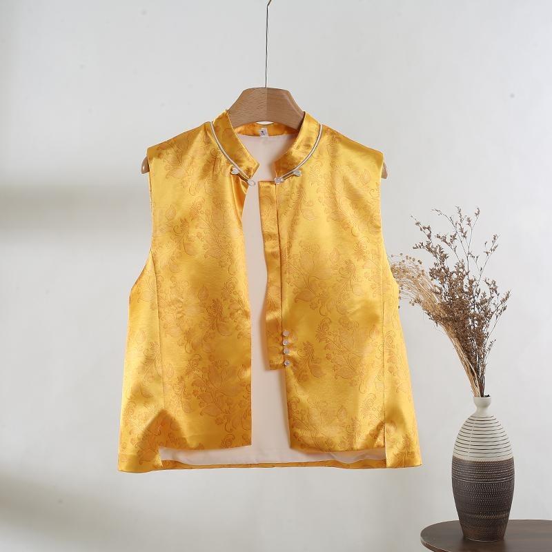 

2025 жилет, жилет, женский жилет, застежка и отворот, топовый темперамент, универсальный и с чувством стиля 3XL ([Recommended 138-75kg]) жёлтый