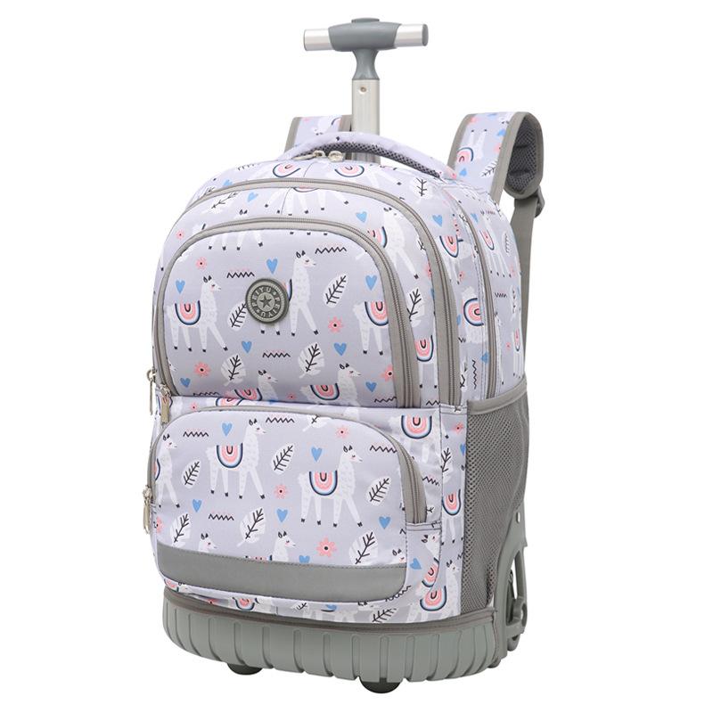 Schüler tragen und ziehen Mehrzweck-Trolley-Schultaschen mit Rädern, mit denen sie Treppen steigen können