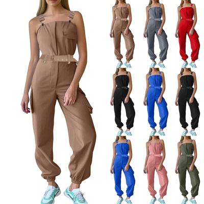 Kadın Moda Tokalı Cep Kargo Tulum