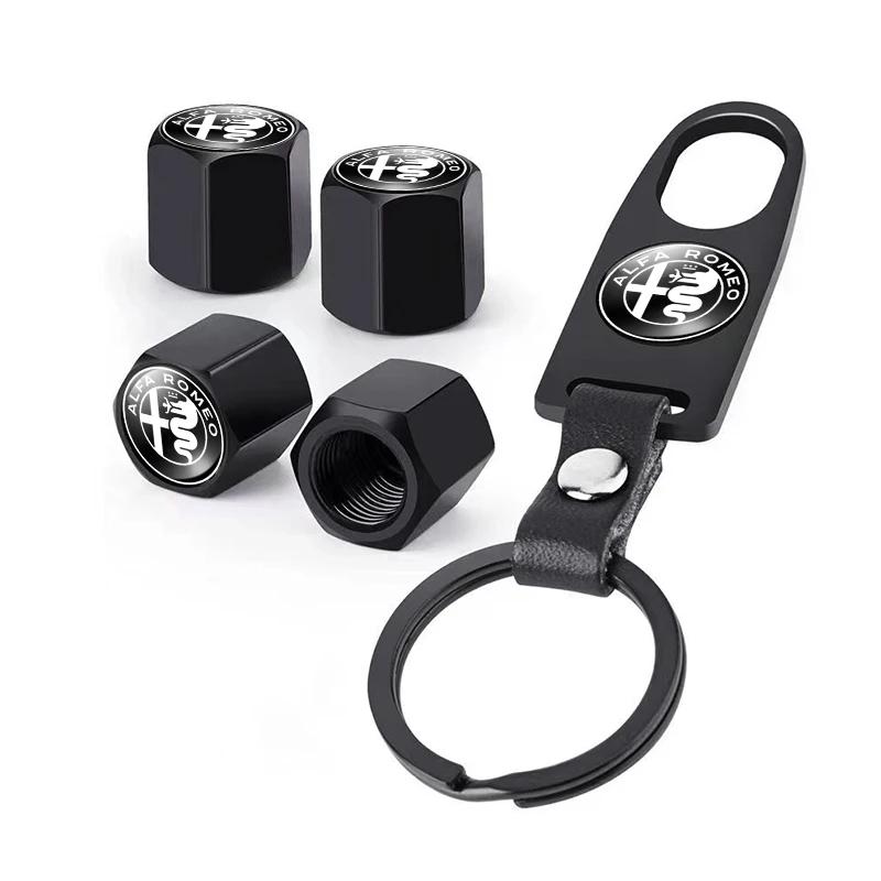 

For Alfa Romeo Car Key ring Suede Rope keychain Metal Wheel Tire Valve Caps For Alfa Romeo Giulia Stelvio Giulietta 156 159 147