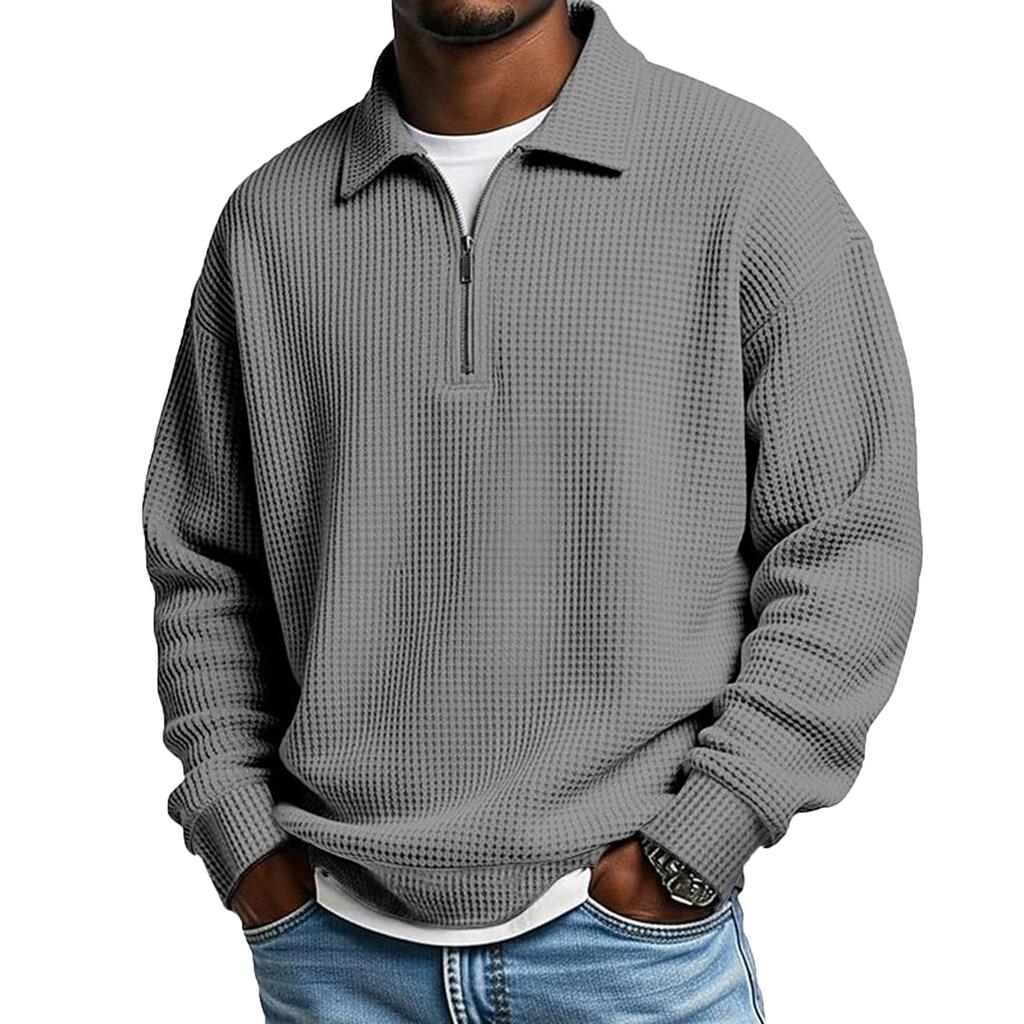 Men’s Knit Pullover Long Sleeve Quarter Zip Collar Casual Loose Fit Top Comfortable Lightweight Shirt