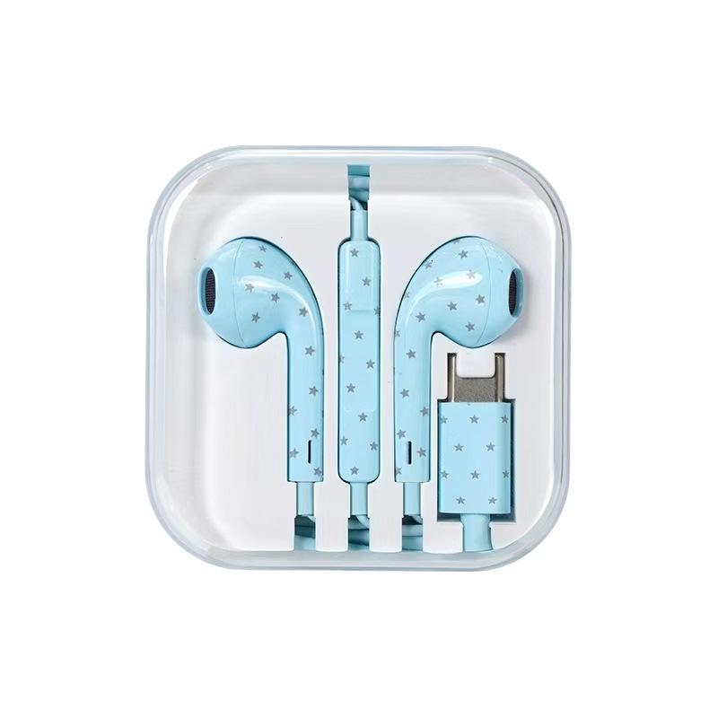 Fones de Ouvido com Fio Tipo-C Cartoon Floral Estrela com Microfone