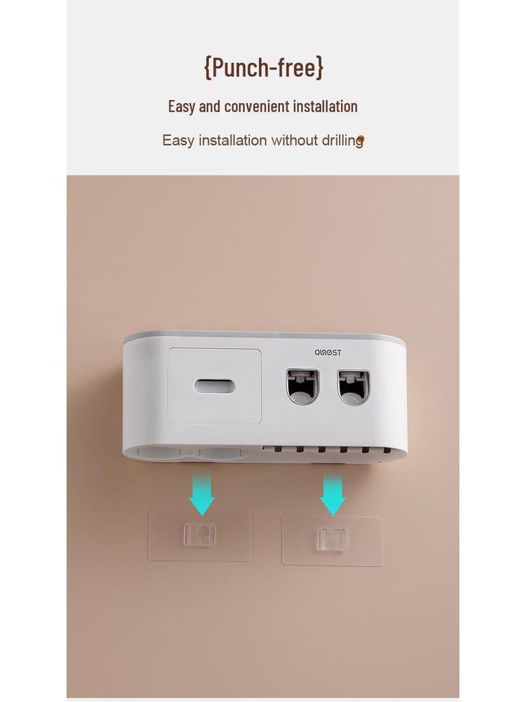 Punch-Free Wall-Mounted Toothbrush & Mouthwash Cup Set with Electric Toothpaste Dispenser