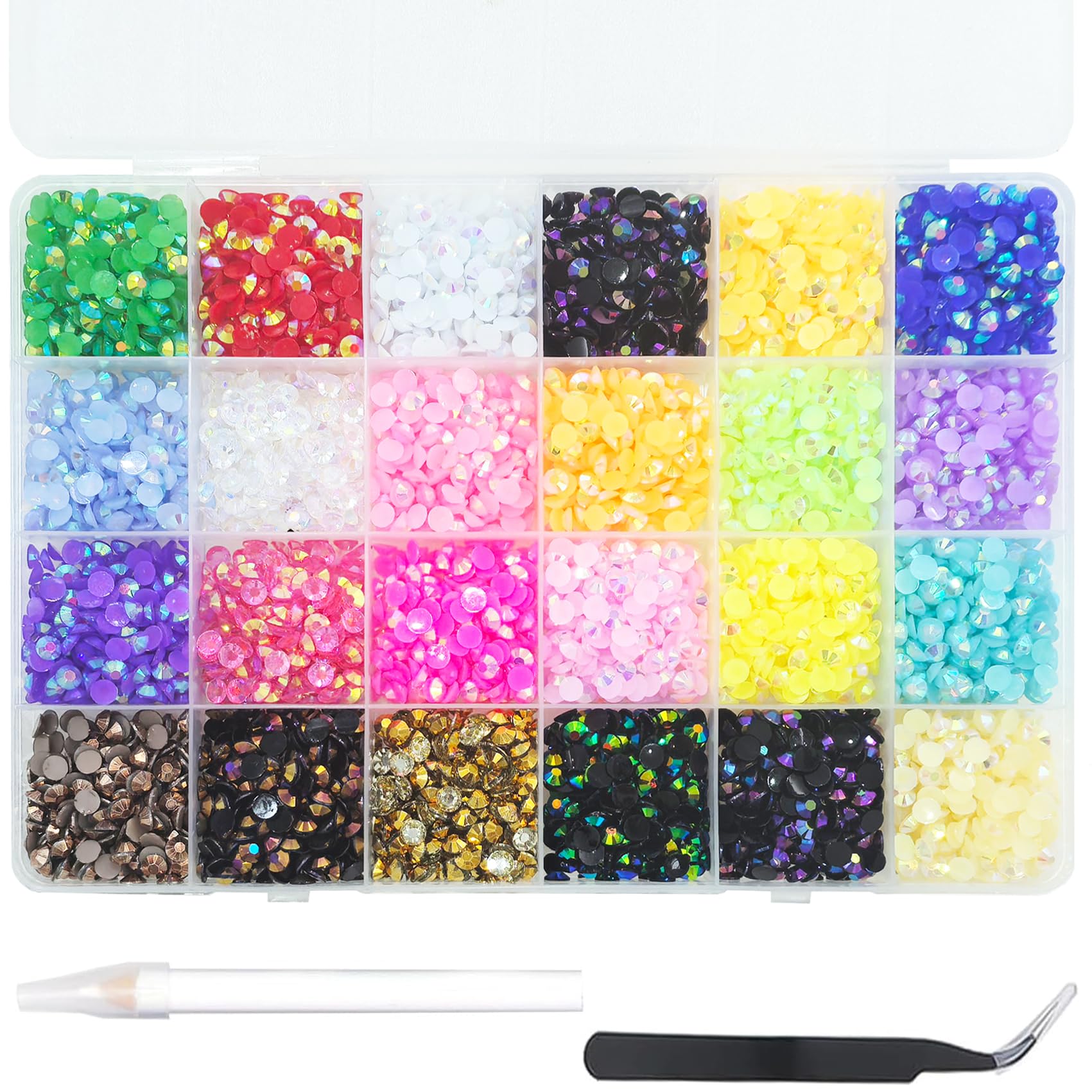 

6000 Страз для ногтей Rhinestones BetterJonny 24 цвета Стразы для ногтей Стеклянные детали для декора ногтей Детали для рукоделия DIY Детали для ногтей Украсьте свои ногти (5мм)