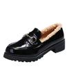 Rundkopf flauschige kleine Lederschuhe für Damen Winter neue modische flachbodige Plüsch warme Liebe kleine Lederschuhe