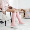 Winter Warm Plush Knee High Boots Women Comfy Flat Heel Snow Boots Slip On Platform Woman Long Boots Shoes Black Pink White 2025