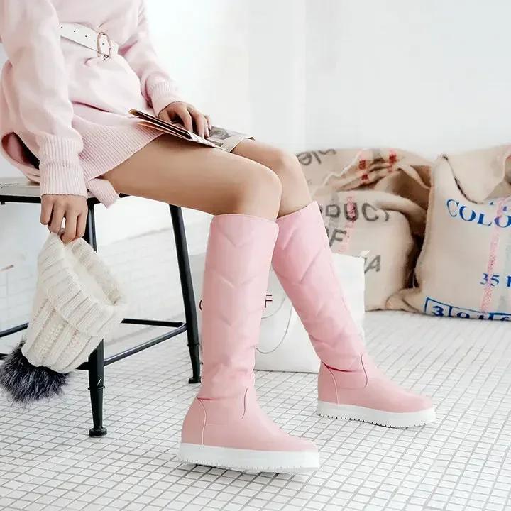 Winter Warm Plush Knee High Boots Women Comfy Flat Heel Snow Boots Slip On Platform Woman Long Boots Shoes Black Pink White 2025