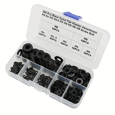 350pcs Black Nylon Flat Ring Sealing Gasket Type Kit, Loosening and Preventing Plastic Gasket, Suitable for Repairing Faucets and Water Hose Furniture