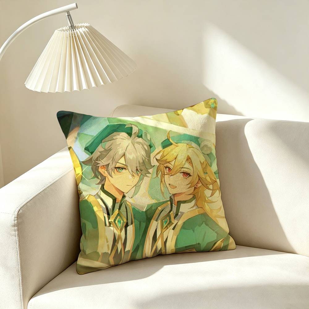 A-Alhaitham Kaveh Genshin Impact Square Double-Sided printed Pillow Case Bedroom Bedside Pillow Sofa Cushion Cover