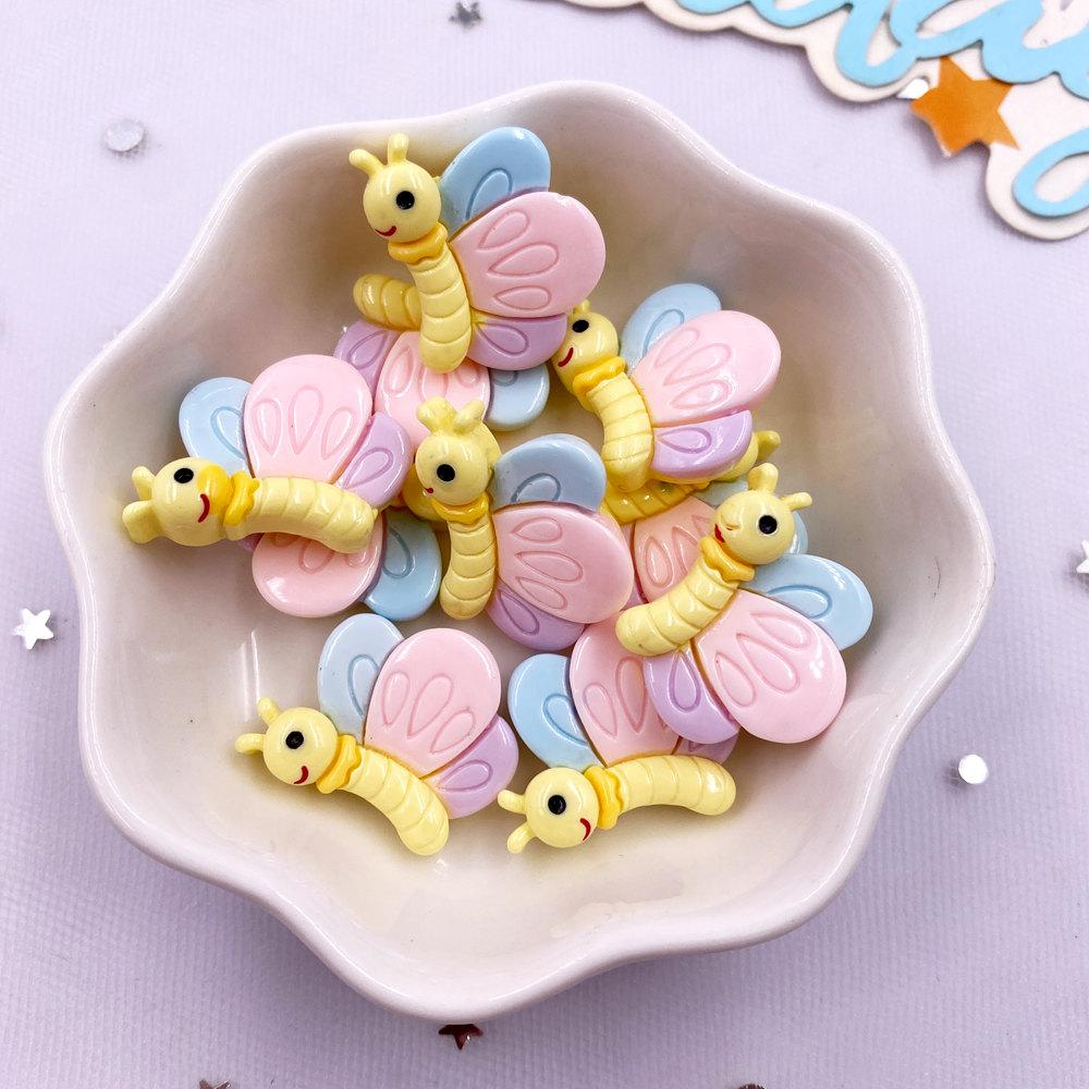 14pcs Colorful Resin Cartoon Caterpillar Bee Grasshopper Butterfly Beetle Flatback Stone Figurines Scrapbook Craft DIY Bow Decor