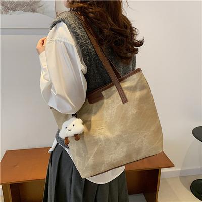 Schultertasche mit großem Fassungsvermögen Retro Kontrastfarbene Tragetasche Damen Winter Textur Schlicht Lässig Pendler Handtasche