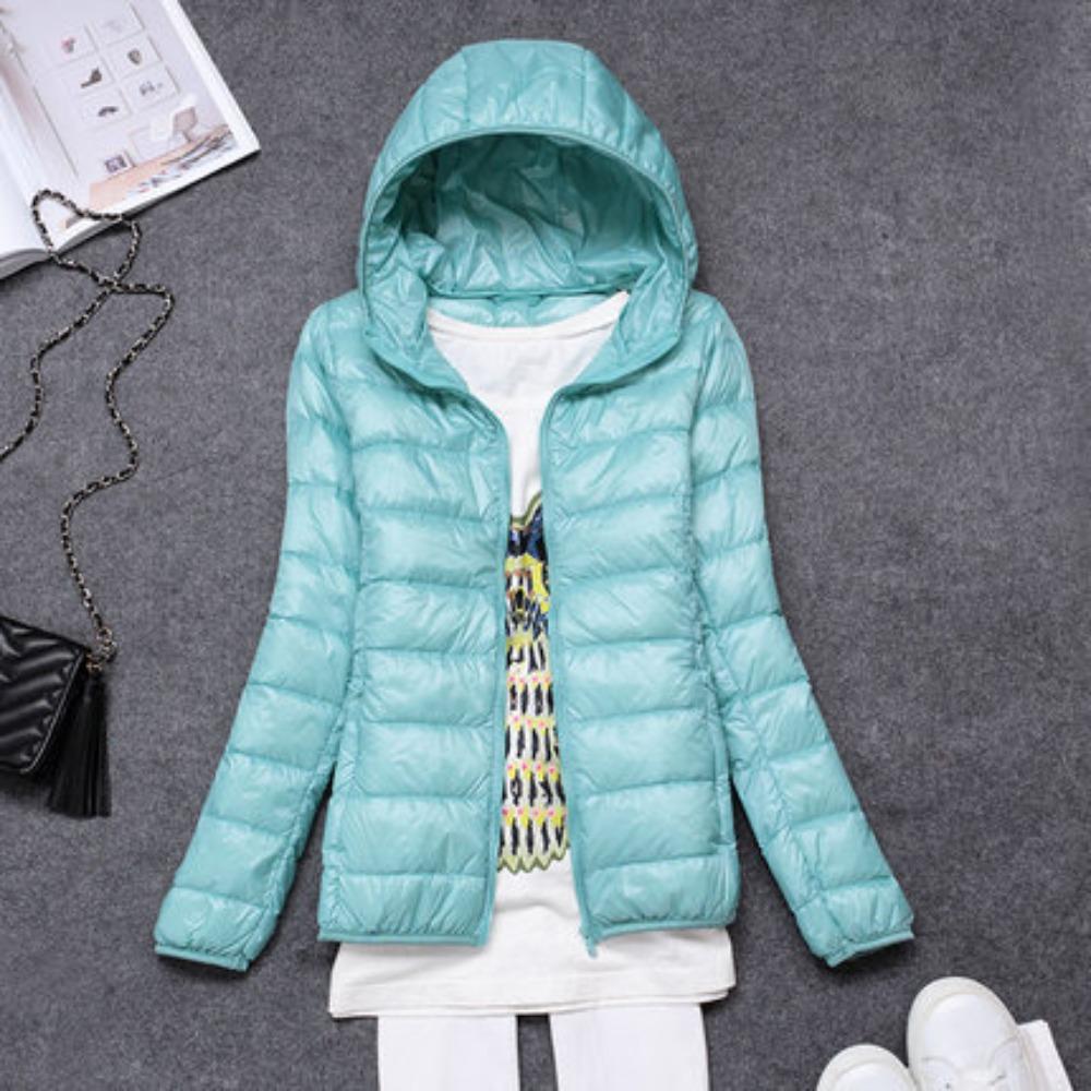 Women's Hooded Long Sleeve Puffer Jacket Slim Fit Lightweight White Duck Down Winter Coat