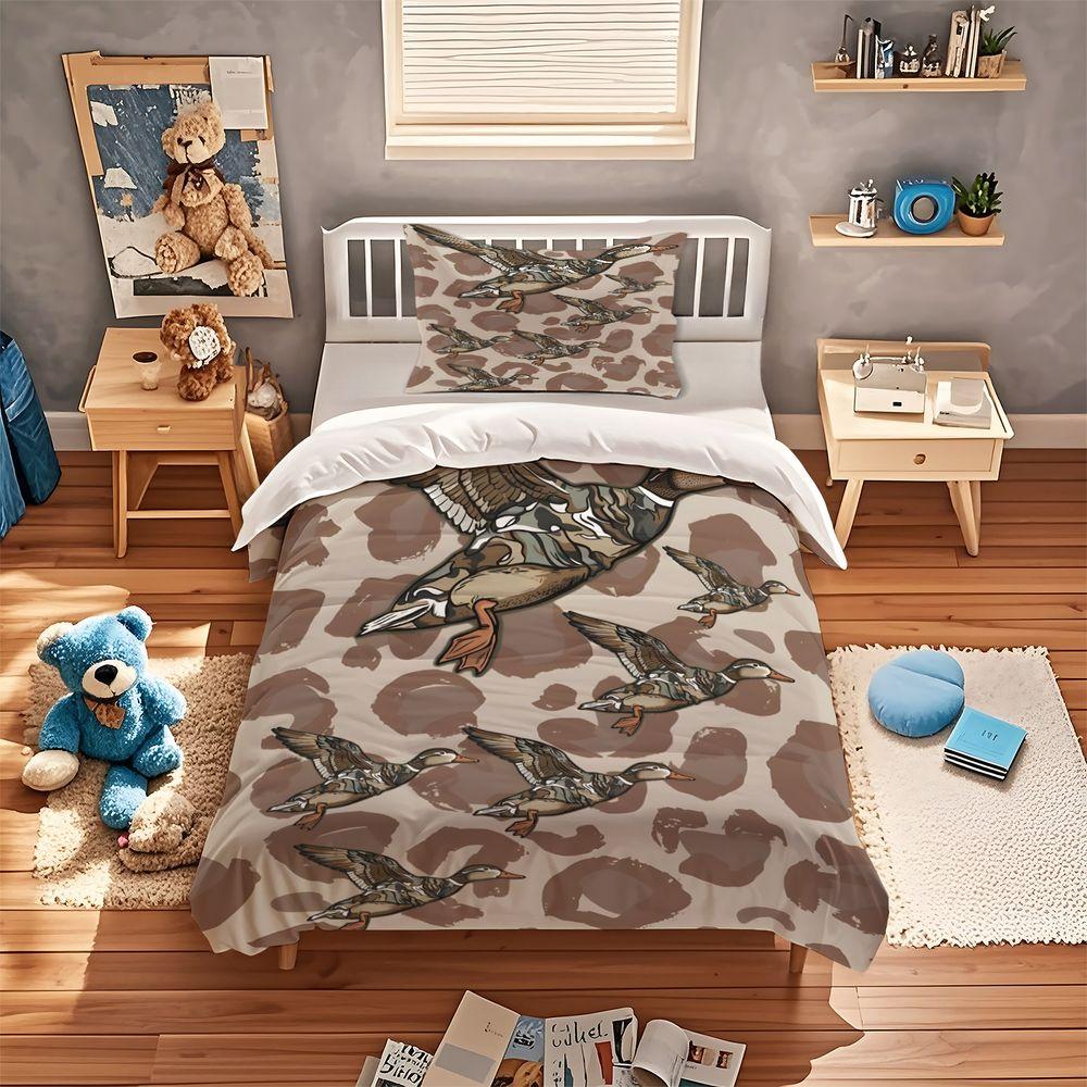 Flying Duck Duvet Cover Set Camo Pattern Digital Print Bedding Set Soft Microfiber Quilt Cover Bedroom Decor For Hunting Fan