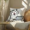 Funny Cat Thinking Network Pattern Cushion Cover Silky Elegant Comfort Sofa Bed Invisible Zipper Beach Pillowcase
