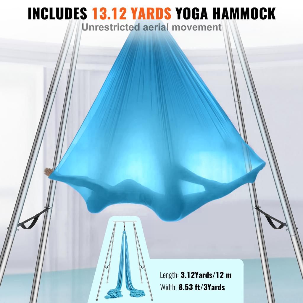 SucceBuy Aerial Yoga Frame & Hammock 9.67 ft Yoga Swing Stand W/13.1 Yards Aerial Hammock Max 551lbs Yoga Rig for Indoor Outdoor