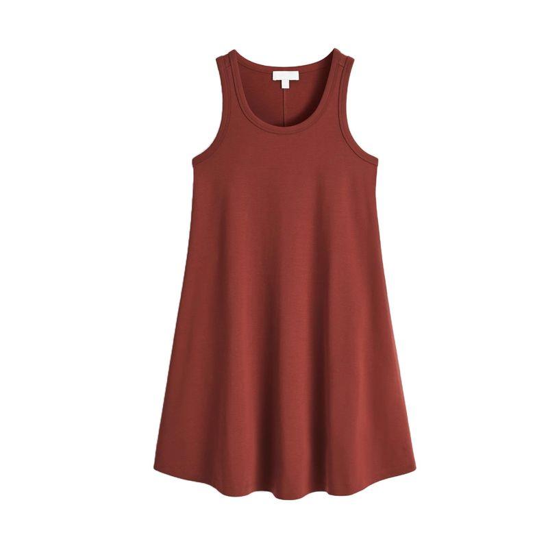 

CS Summer New Product Women s Clothes Flared Skirt Casual Sleeveless Cotton Mini Dress 1288396 Dark red L