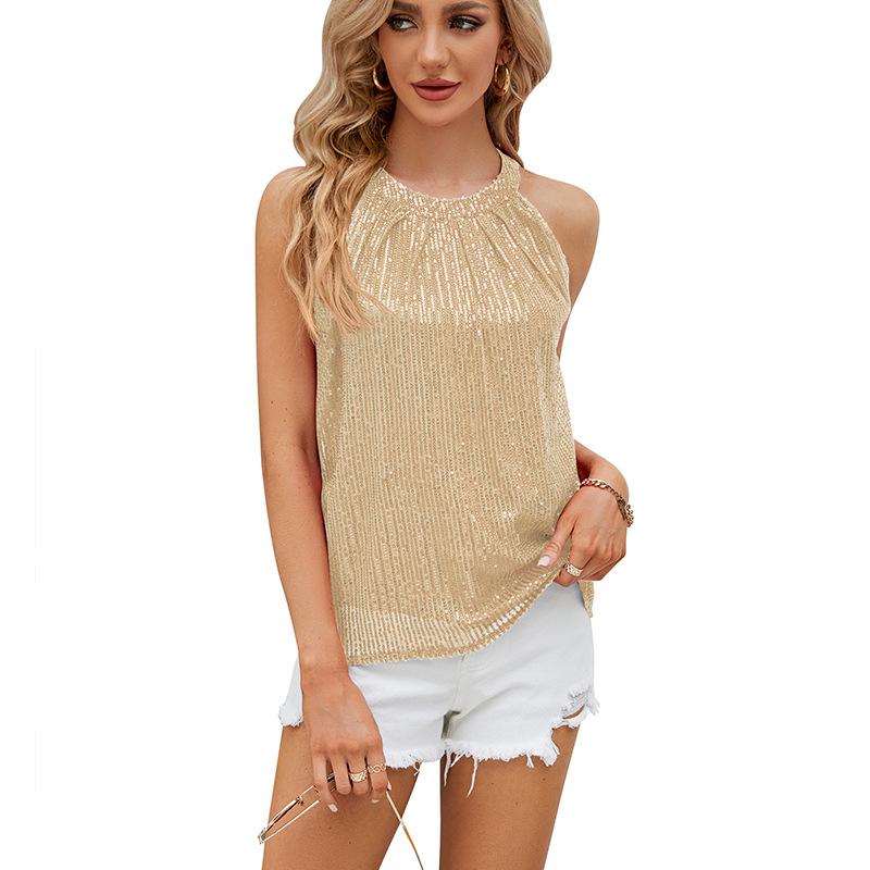 

Женский летний топ-жилет без рукавов с пайетками, однотонный, облегающего кроя XXL