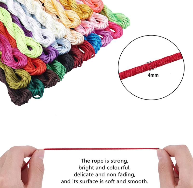 Waterproof Beading Crafting Rattail Satin Cord Chinese Knot Thread Silk String for Bags Garments Shoes