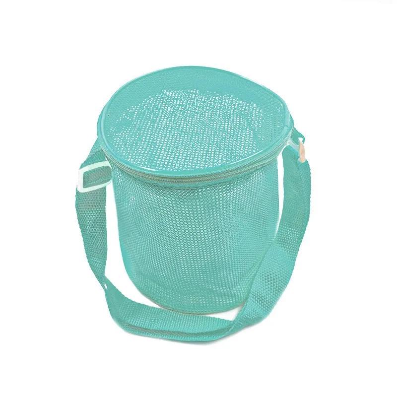 Mesh Beach Bag for Kids Toy Organizer Net Zipper Adjustable Shoulder Strap Storage Pouch Child Shell Collecting Bag Round Bucket