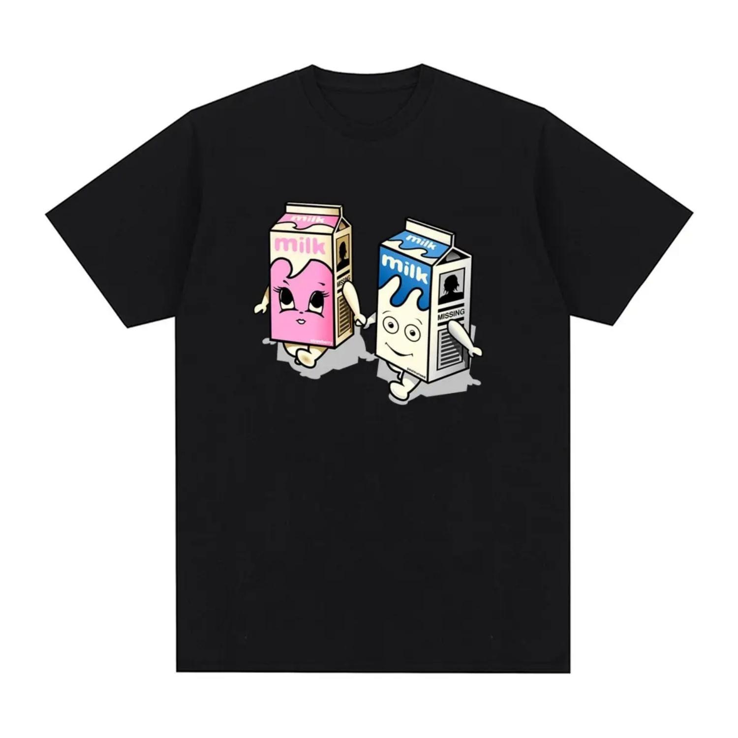 

Milk Vintage T-shirt Funny Cotton T Shirt New Tee Tshirt s Tops Summer Popular Fashion Comfortable Short Tees XXXXXL чорний