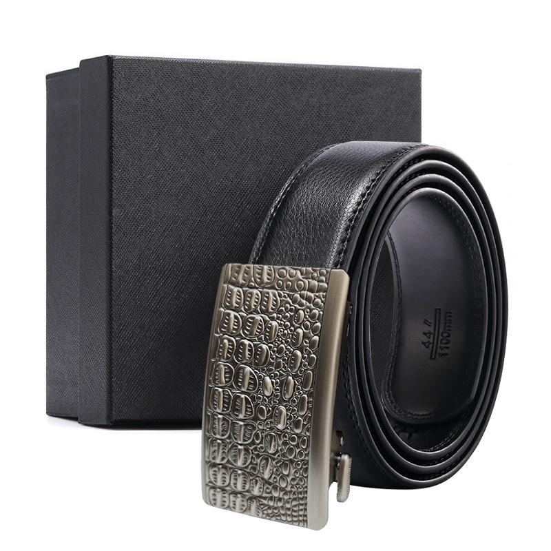 

Ремень мужской с автоматической пряжкой из коровьей кожи, повседневный мужской двухслойный ремень из натуральной кожи, подарочная коробка, праздничный подарочный набор 120CM~125CM