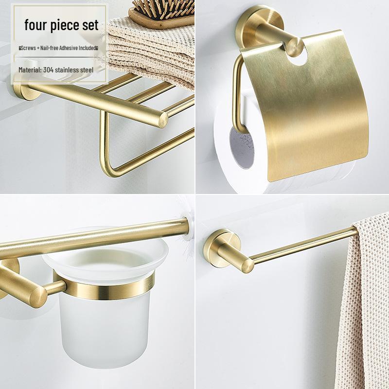 Minimalist Brushed Gold Towel Rack - 304 Stainless Steel Bathroom Hardware Hanger