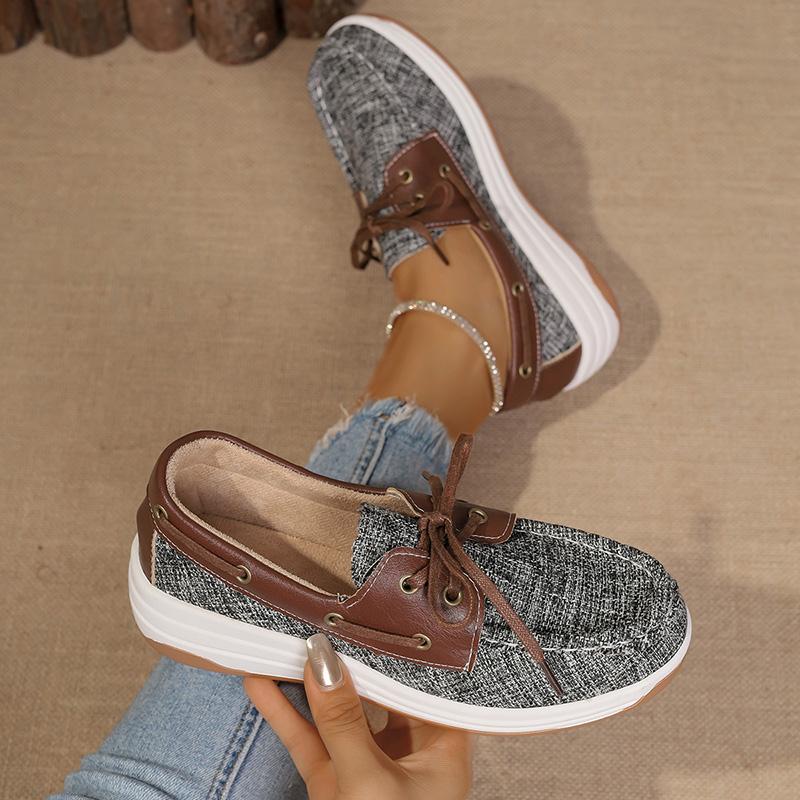 Fashion Women's Vintage Lace Up Platform Loafers Brown PU Leather Casual Shoes Woman Lightweight Comfortable Low Top Sneakers Plus Size