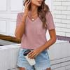 Women's Spring&Summer V-Neck Short Sleeve Pocket Solid Colour Casual T-Shirt