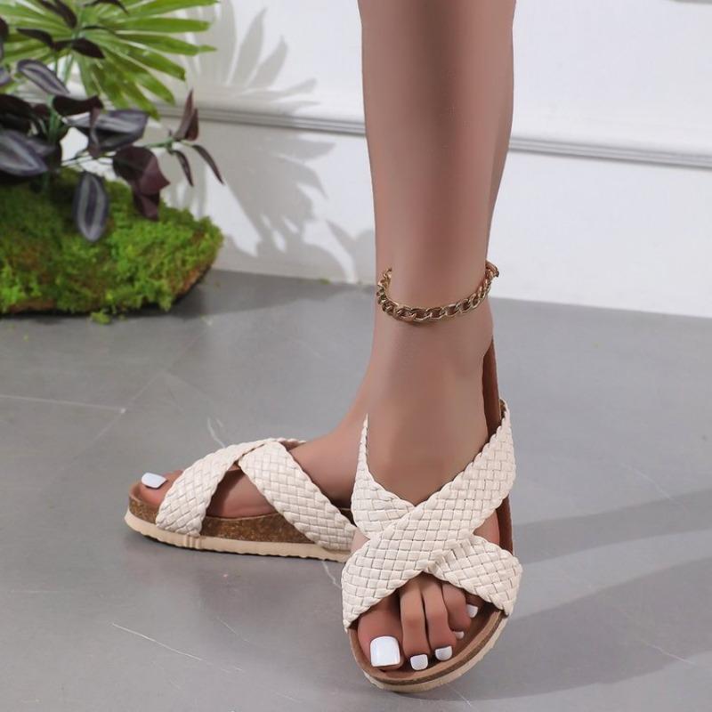 Large Size Cross Belt Platform Slippers Women's Summer TEUM Slippers Woven Belt Sandals