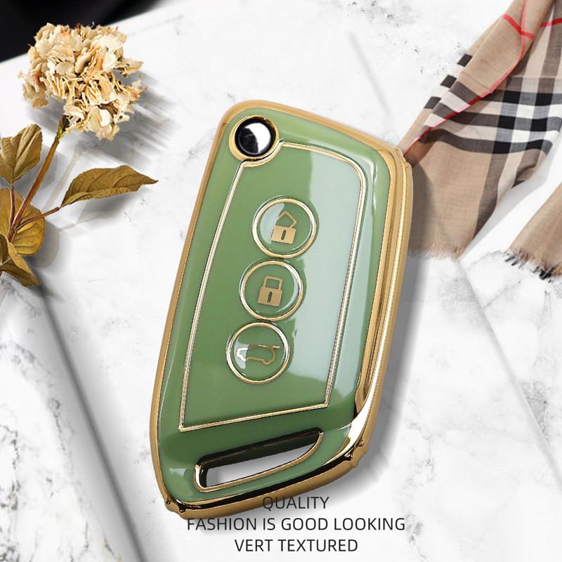 Luxurious Golden Edge Folding Flip Remote Car Key Case Cover For Baojun E200 E300 RS3 RS5 RS7 RC5 RC6 RM5 RMC Car