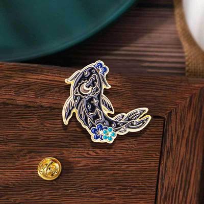 Ancient Style Yin Yang Koi Fish Brooch: Black & White Tai Chi Couple Badge