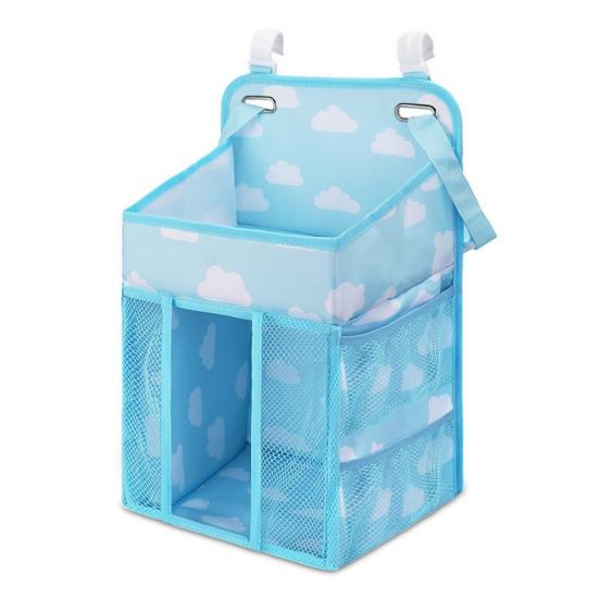 Baby Diaper Hanging Bag with 4 PE Board 2 Hook Cloud Pattern Hollow Mesh Multiple Side Pockets Compartments Infant Essentials Storage Organizer