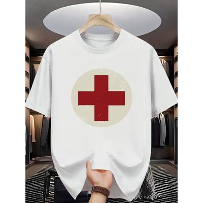 T-shirt a maniche corte con design a Croce Rossa, alla moda e pratica, adatta per personale sanitario ed emergenze