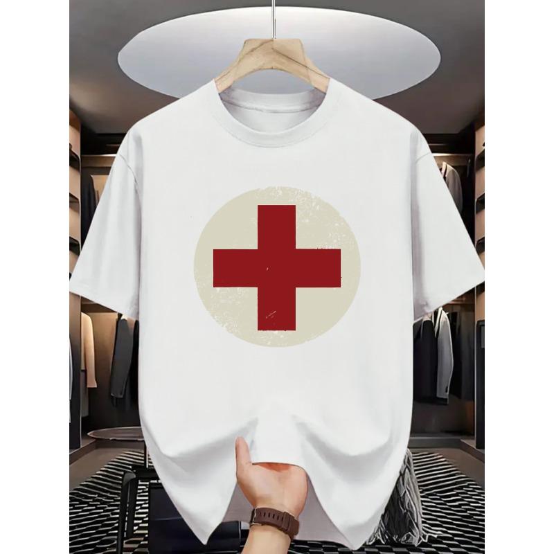 

A Short-Sleeved T-Shirt Featuring a First Aid Cross Design, Stylish And Easy, Suitable for Healthcare And Emergency Personnel S белый