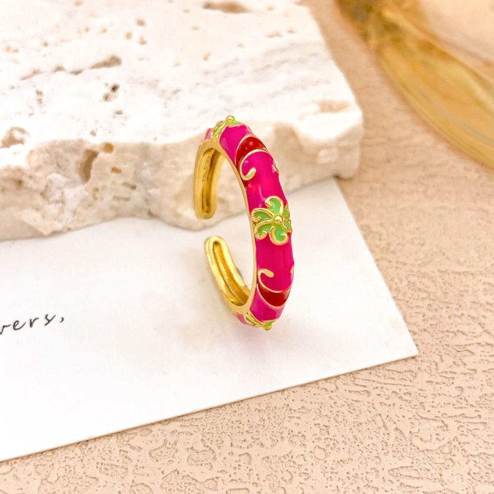 Unique Enamel Dot Open Ring Chinese Style Adjustable Ring Elegant Bohemian Ring  Women