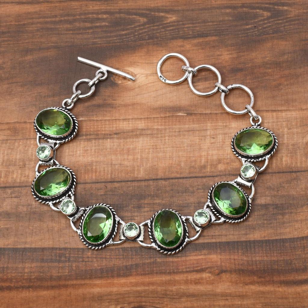 Green Amethyst Gemstone : 925 Sterling Silver Handmade Multi Gemstone Bracelet Jewelry