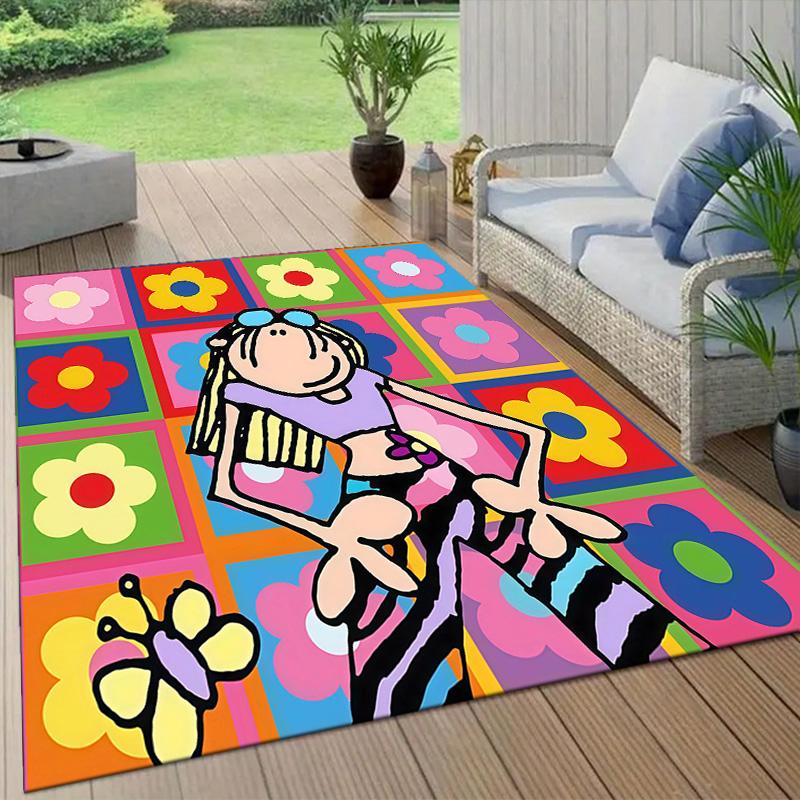 Groovy Chick Flannel Pattern Square Carpet,Area Rug,Carpet Rug for Living Room Bedroom Sofa Playroom Decor,Non-slip Floor Mat