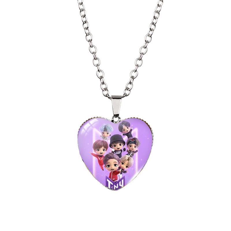 BTS Heart Necklace, Kpop Bangtan Boys 3D Cartoon Character Pendant, ARMY Fans Jewelry Gift
