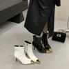 2025 new short boots patent leather metal pointed black thin boots women's autumn and winter new high-heeled temperament short boots women