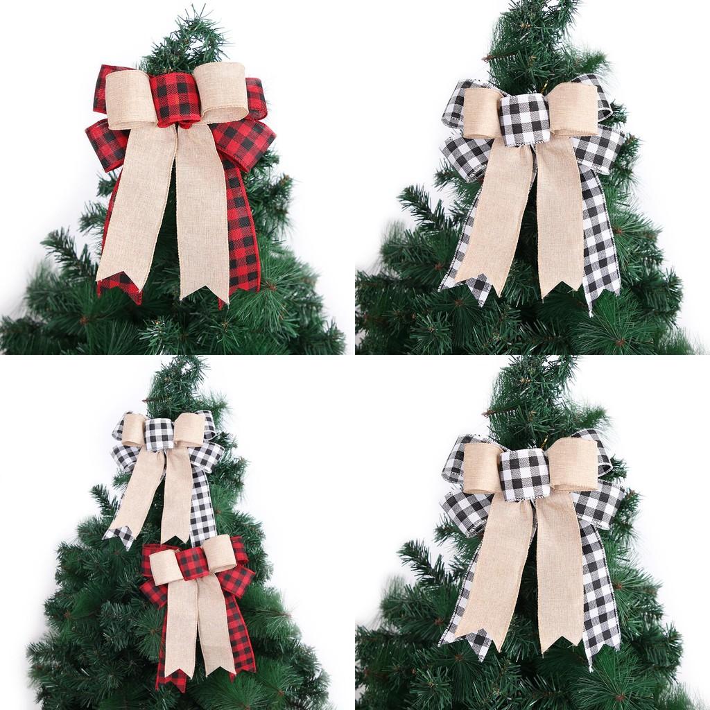 New Christmas Plaid Bow Ornament Double Layered Stylish Christmas Tree Decoration