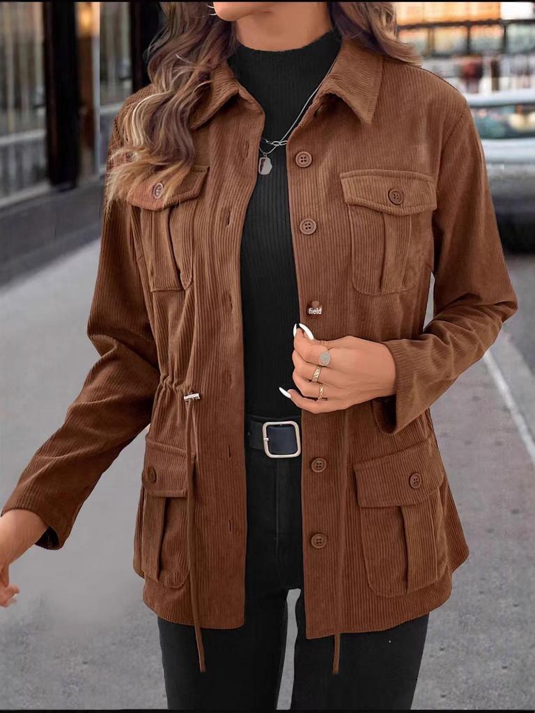 Lapel 2025 Autumn Womens Corduroy Jacket European American Slim Fit Workwear Trend